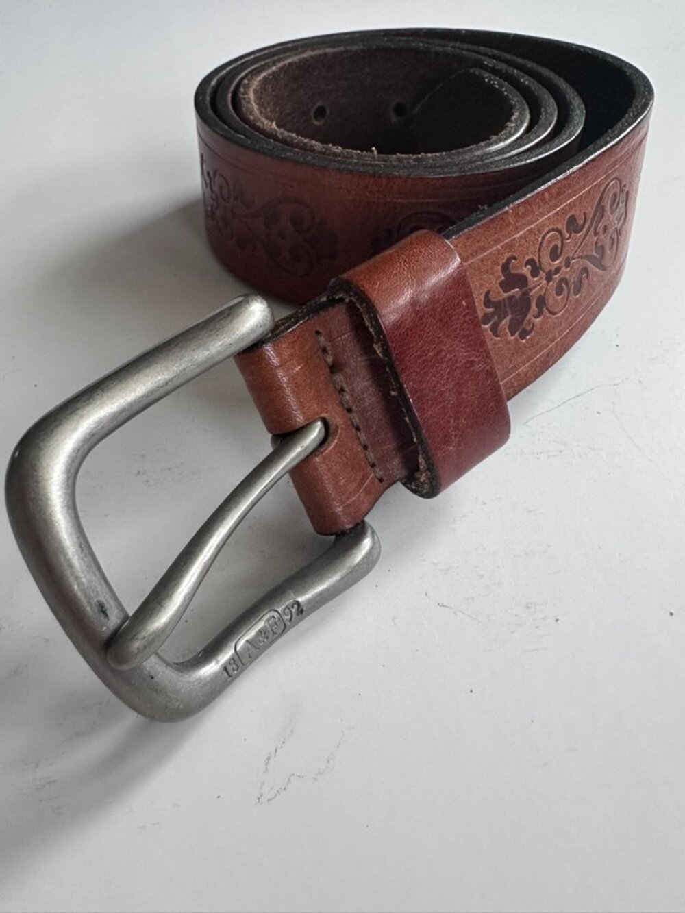 A&F Vintage circa Y2K Leather Belt with Tooling Made in the US - 30